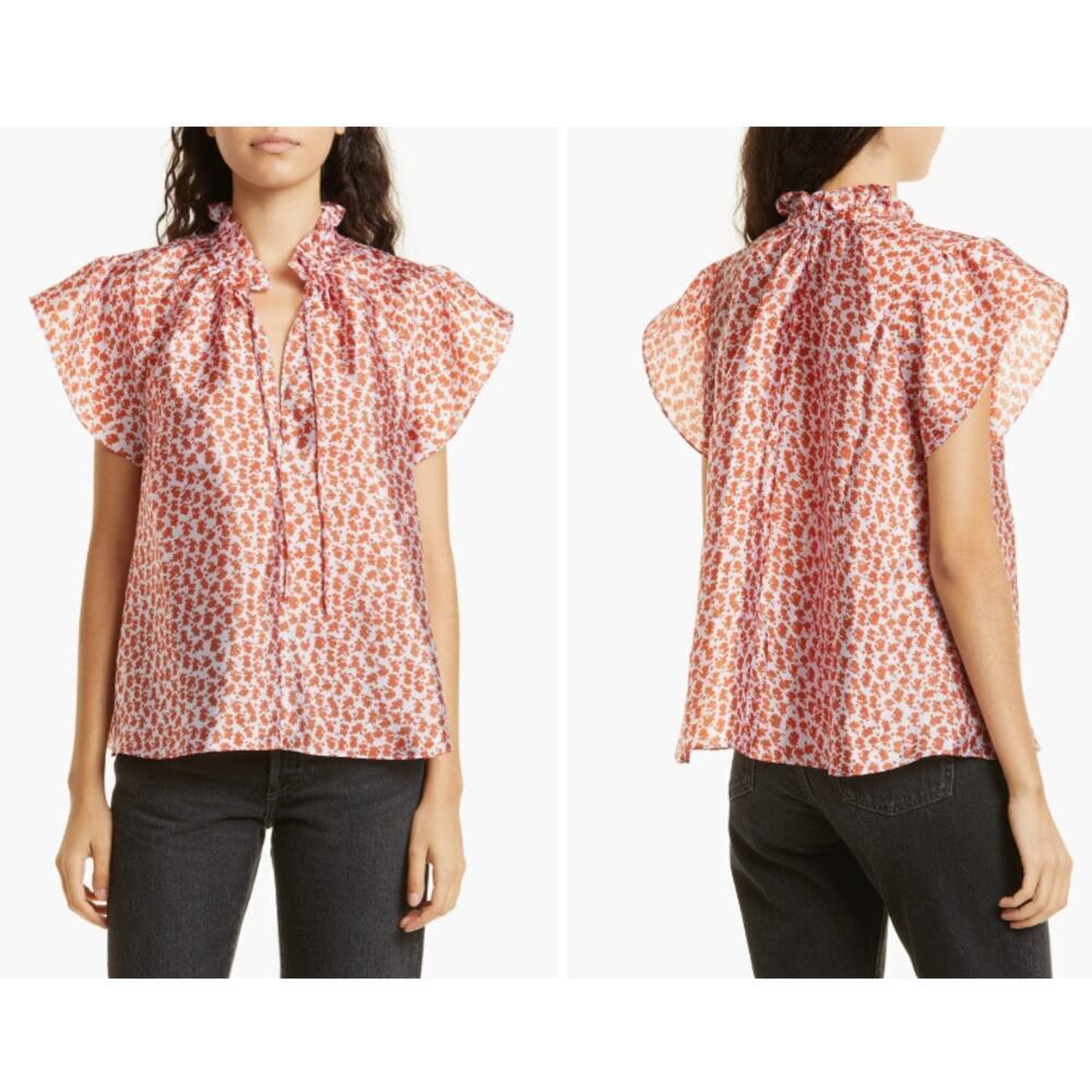 Samsoe Karookh Blouse Floral Shimmer Flutter Sleeve Feminine Romantic Womens S